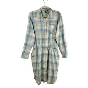 Lauren Ralph Lauren Plaid Shirt Dress Women 8 White Blue Pink Tan Long Sleeves